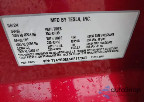 2024 Tesla Model Y Long Range Dual Motor All-Wheel Drive from USA, damaged, VIN 7SAYGDEE5RF117343